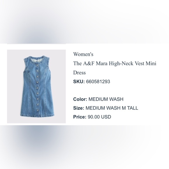 Abercrombie & Fitch Blue Denim Mini Dress - Medium Tall - Picture 6 of 6